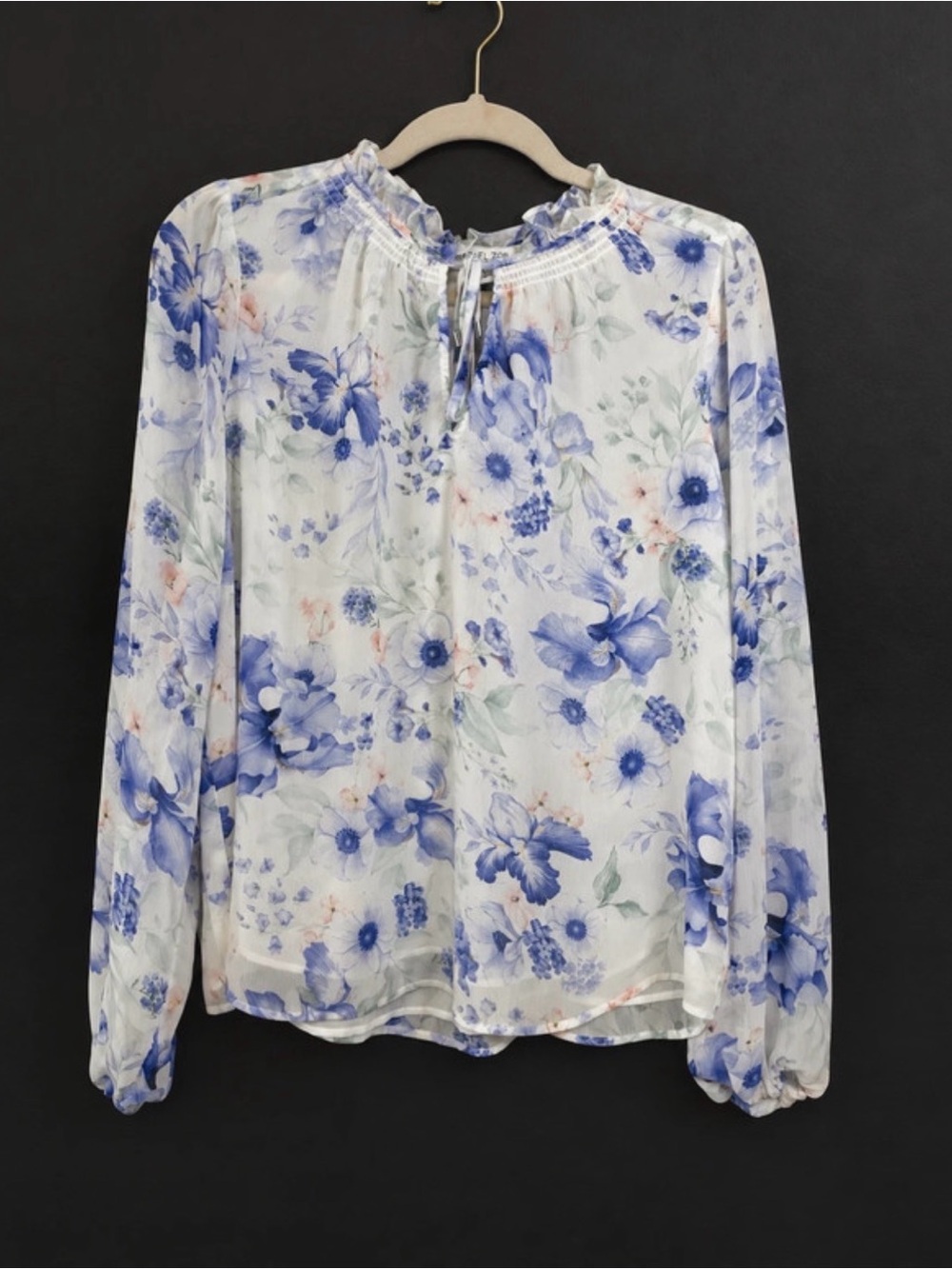 Rachel Zoe White Floral Tie-Neck Long-Sleeve Blouse